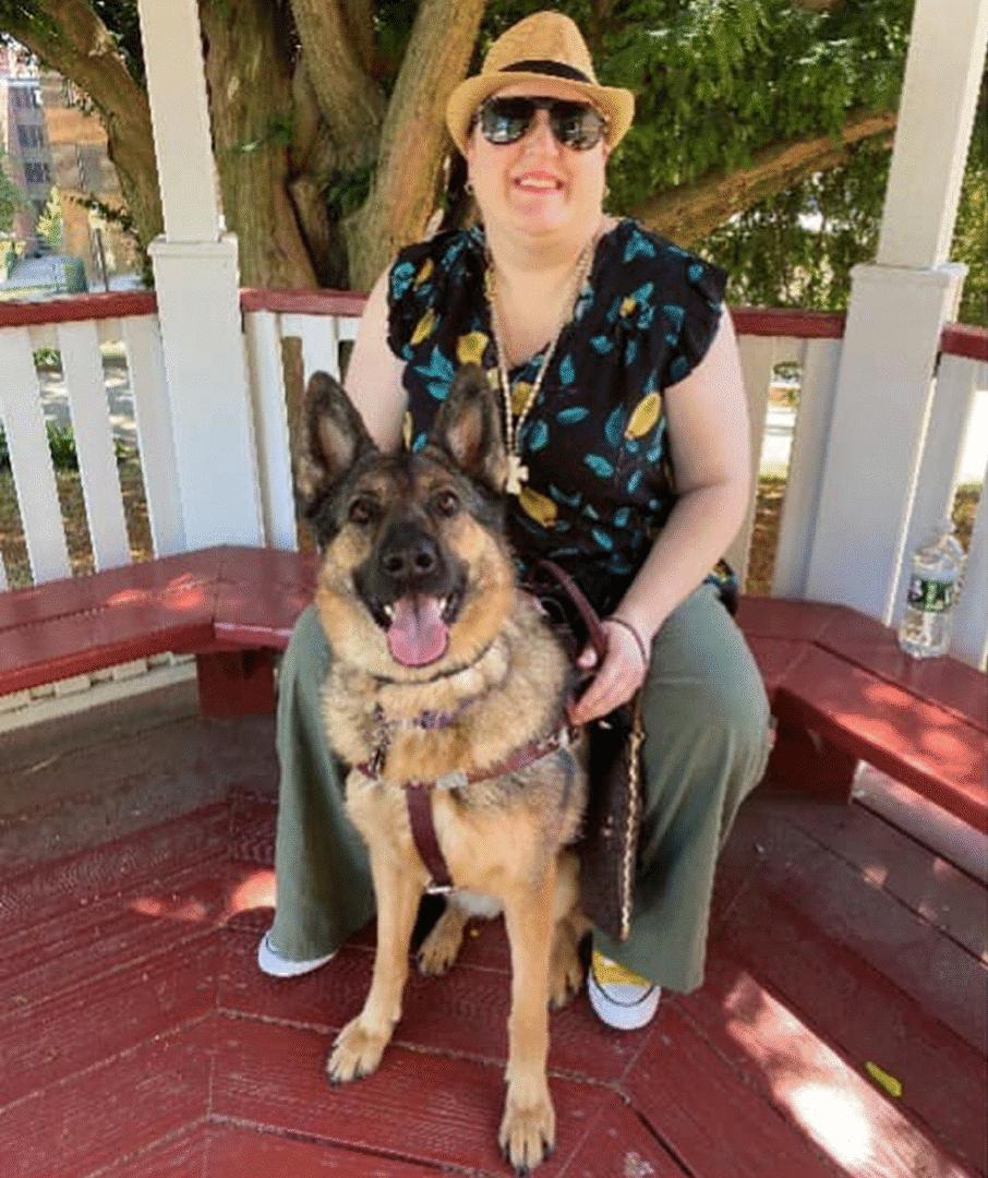 Dr. Bonner with her German Shepherd guide dog, Teagan.